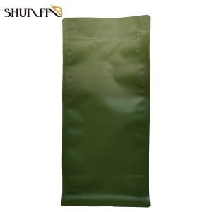 One Way Air Valve Flat Bottom Green Plastic Bag 1kg Coffee Pouch