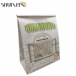 Custom Printing White Kraft Paper Tin Tie Packaging with Window Toast Food Paper Bag