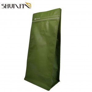 One Way Air Valve Flat Bottom Green Plastic Bag 1kg Coffee Pouch