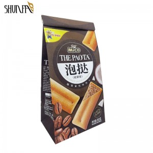 Brown Color Kraft Paper Flat Bottom Biscuits Snack Bag with Steel Tie
