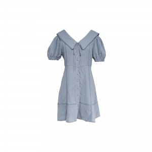Blue sweet and cute doll v-neck button down stylish dress