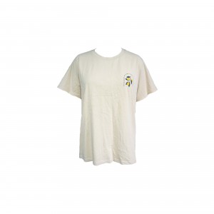 Cotton apricot round neck short sleeve lemon T-shirt