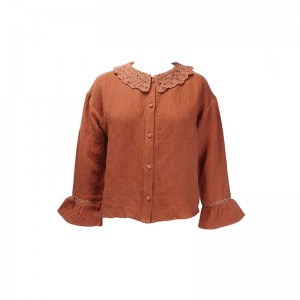 Ladies bell-shaped sleeve linen blend trendy blouse