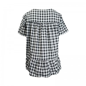 Girls short sleeve checkered blouse