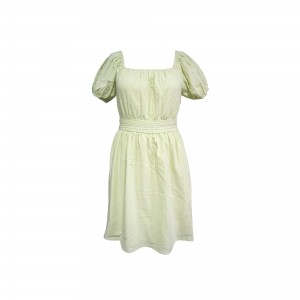 Green Cotton Square Collar Sweet Dress