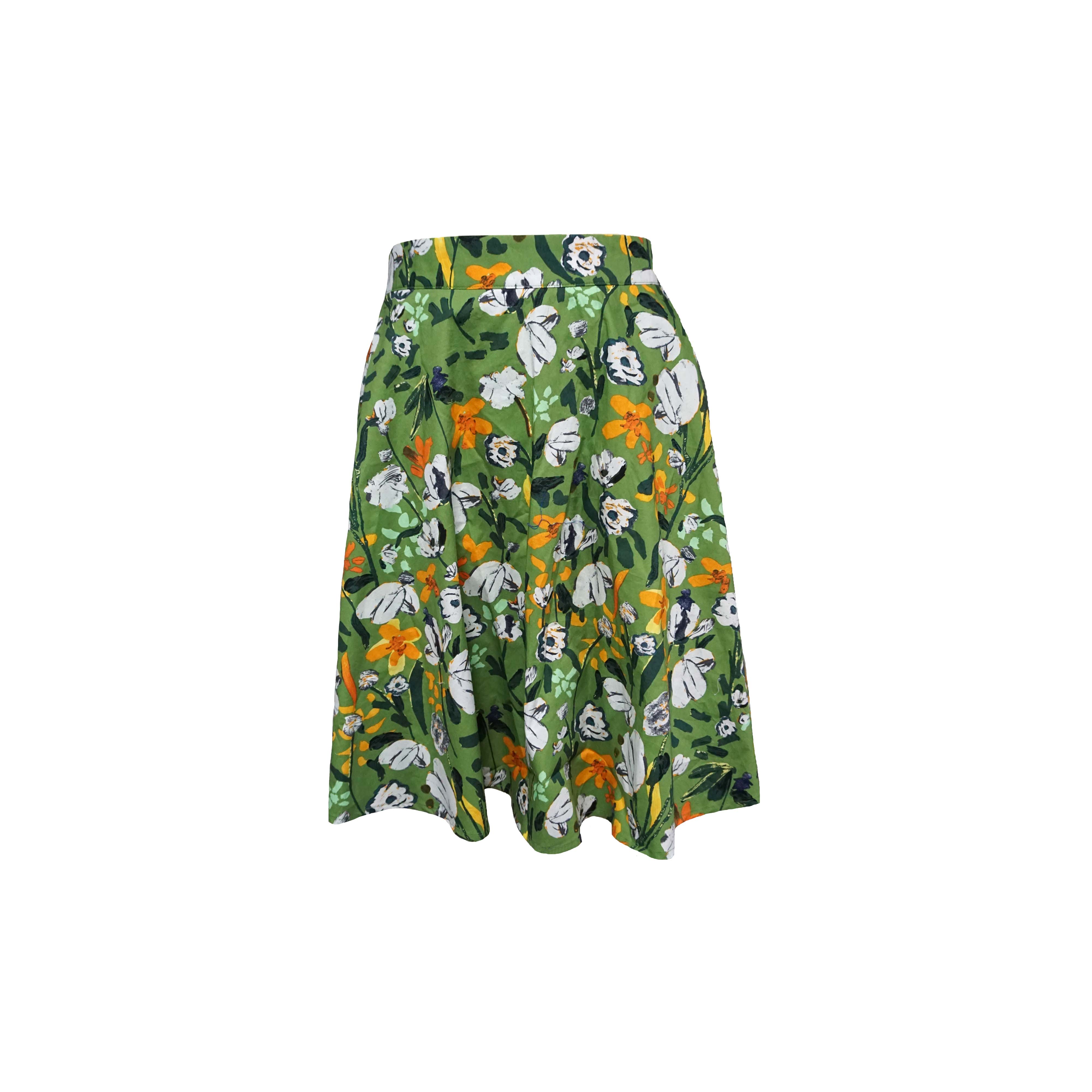 Green cotton floral mini skirt