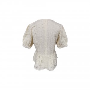 Cotton white hollow embroidered top