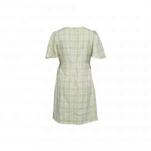 Green and White Plaid Nursing Skirt With Zipper At The Waist