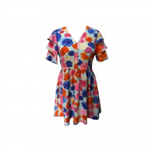 Layered  Ruffle Sleeve Colorful Flower Dress