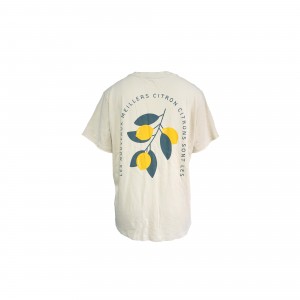 Cotton persicum circum collum brevis sleeve lemon T-shirt