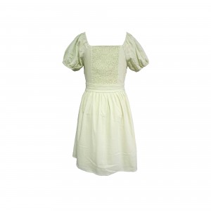 Green Cotton Square Collar Sweet Dress