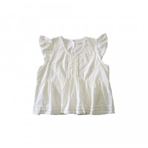 Γλυκό και χαριτωμένο γυναικείο μπλουζάκι από βαμβακερό λευκό στρογγυλό λαιμό και ιπτάμενο μανίκι