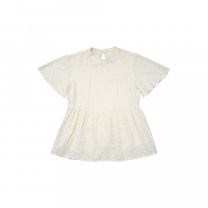 100% cotton round neck top with lace embellishments