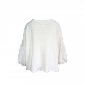 Round neck puff sleeves long sleeves cotton white knitted top