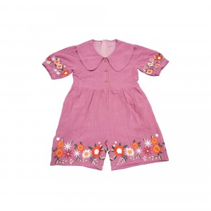 Cute doll collar floral embroidery kids jumpsuit