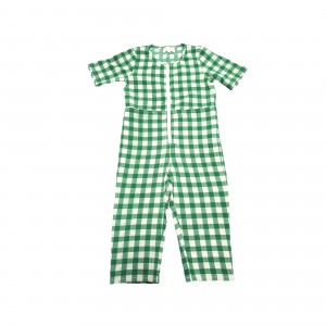 Green and White Plaid kids Jumpsuit
