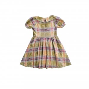 Värikäs ruudullinen kuviollinen nukkekaulus lasten mekko