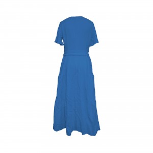 Једноставна и елегантна хаљина кратких рукава на дугмад са В-изрезом
