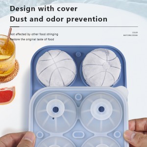 Silicone 4 cavity basketball ice cube tray with lid