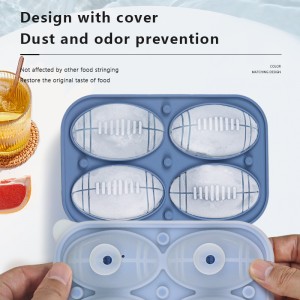 Silicone 4 cavity Rugby ice cube tray with lid
