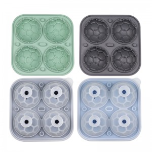 Silicone 4 cavity football ice cube tray with lid