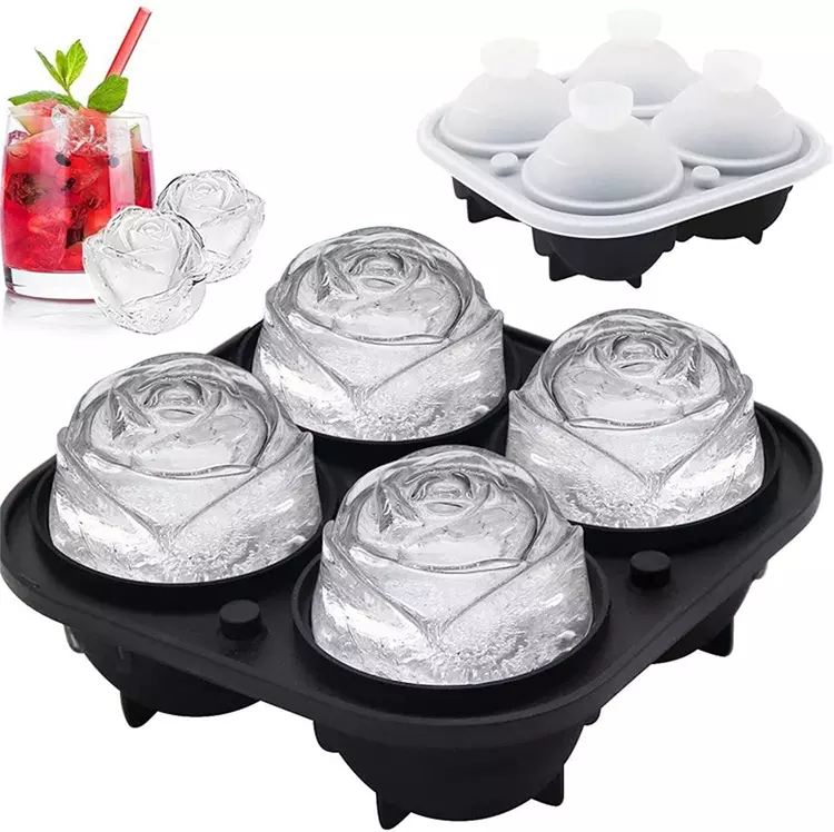 High quality silicone 4 cavity rose ice ball maker