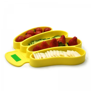 Custom Banana Shape Food Grade Easy Clean Silicone Baby Feeding Plate with Divider