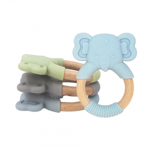 Baby Beech Wood Mix Silicone Teethers Elephant Wooden Teether Ring