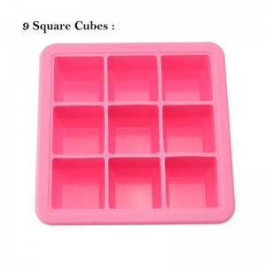 9 cavity Silicone Ice cube Mold Tray with lid