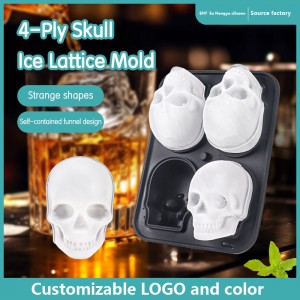 Skull Ice Cube Mold, 3D Skull Ice Cube Tray with 4 Cavity Clear Funnel-type Lid