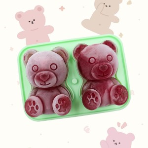 Silicone 2 cavity bear ice cube tray with lid