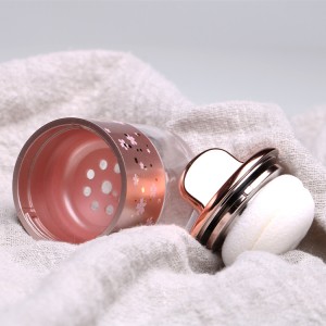 Cosmetic Wholesale Cute Round Empty Mini Blush Jar Case Container With Sponge Puff,Custom Makeup Plastic Packaging