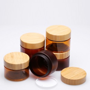 Cosmetic Wide Mouth Food Grade Container 150ml Frosted Clear Amber Pet Plastic Cream Jar With Bamboo Lid