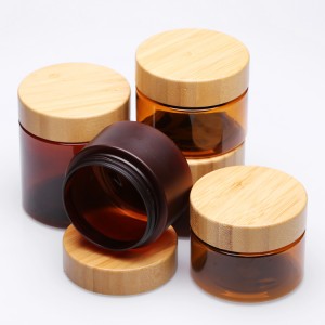 Cosmetic Wide Mouth Food Grade Container 150ml Frosted Clear Amber Pet Plastic Cream Jar With Bamboo Lid