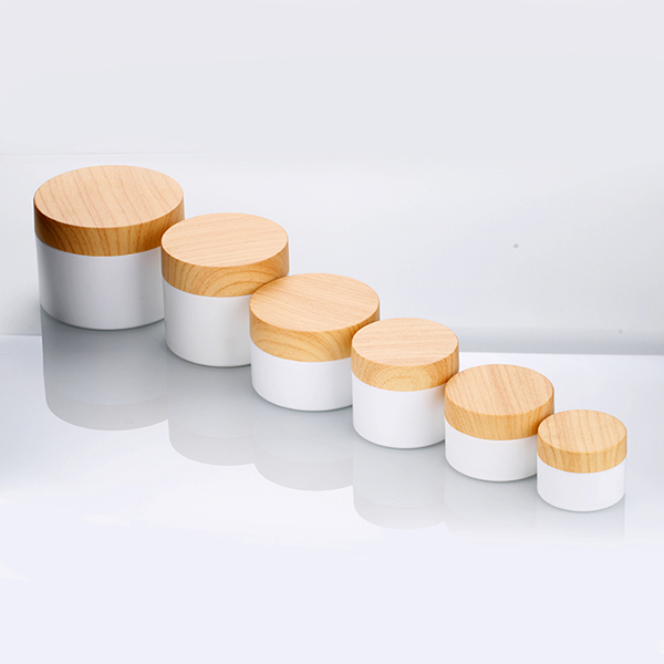 5g 15g 30g 50g 100g Empty Bamboo Wooden Printing Empty Cream Jar Container,  Frosted Glass Beauty Cosmetic Packaging, PLASTIC Cap, Wholesale