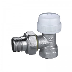 STA angle thermostatic radiator valve with union, sand blast and nickel plated, capable of installing temperature control head.