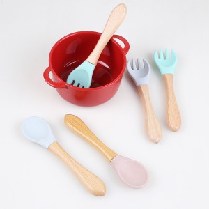 Silicone spoon fork with wooden handle