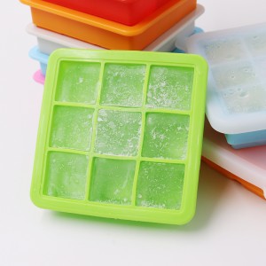 Vassoio per cubetti di ghiaccio in silicone personalizzato a 9 griglie con coperchio