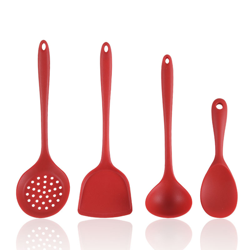 Set di utensili da cucina in silicone rossu di quattru pezzi OEM