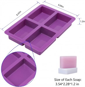 Изготовленная на заказ прямоугольная силиконовая форма для мыла с 4 отверстиями