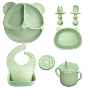 Set piring dan mangkuk bayi silikon hisap terlaris 2023