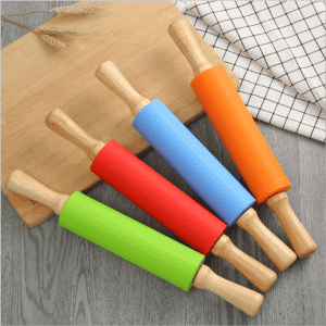 Silicone Rolling Pin Non Stick Surface Wooden Handle