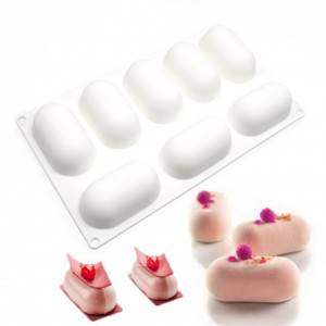 8 Cavities Ellipsoid Shaped Fondant Mold for Chocolate Cake Handmade Soap Mould Candy Making Pastry Candle DIY Cupcake Dessert Decoration