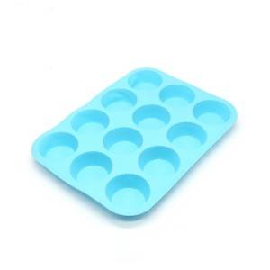 Silicone Muffin & Cupcake Baking Pan 12 Cup – Free Paper Muffin Cups +eBook – Non Stick, BPA Free, 100% Silicon & Dishwasher Safe Bakeware Pans/Tin – Blue Kitchen Rubber Tray & Mold for Keto Fat Bombs