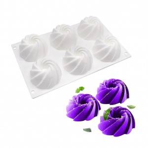 6 Cavities Silicone 3D Spiral Flower Shaped Fondant Mold for Chocolate Cake Handmade Soap Mould Candy Making Pastry Candle DIY Cupcake Dessert Decoration