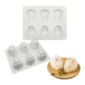 6 Cavities Silicone 3D Rabbit Shaped Fondant Mold for Chocolate Cake Handmade Soap Mould Candy Making Pastry Candle DIY Cupcake Dessert Decoration