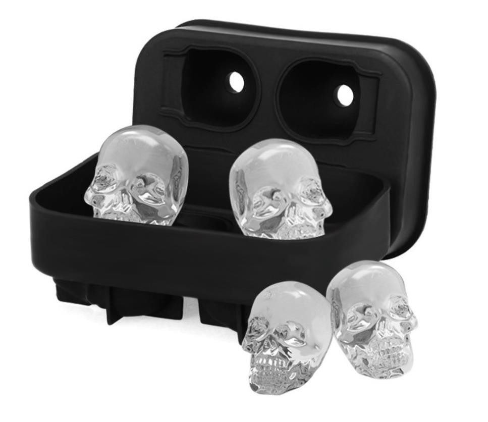 3D Skull Shape Silicone Whiskey Ice Cubes Maker Mold Trays Free Funnel 2 x Skull Tray