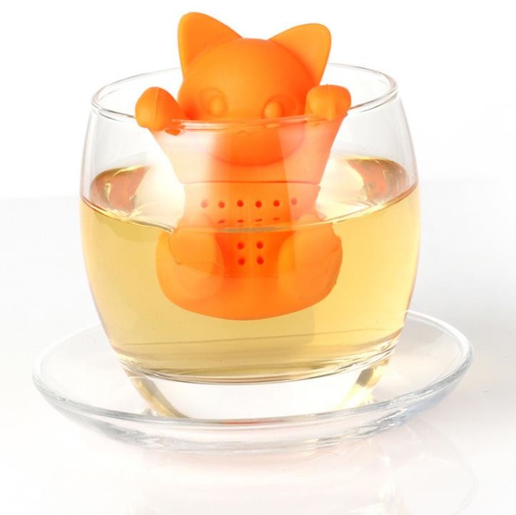 Good Quality Kitchen Gloves - Orange Cat shaped Food Grade safe Silicone Tea Strainers BPR Free – Jingqi