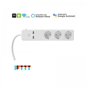 Tuya EU Smart Power Strip 16A with Surge Protector, 3 AC Outlets and 2 USB ports, with Timer Schedule