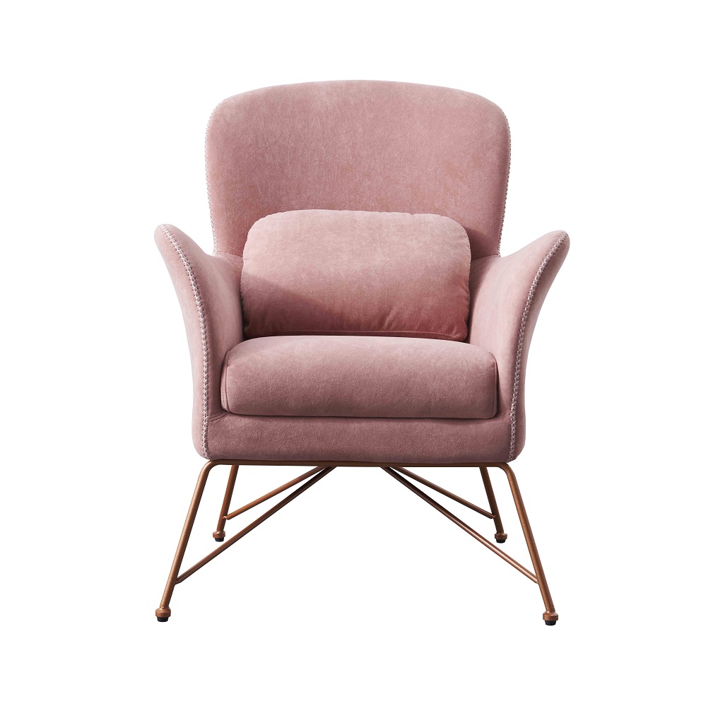 Mid Century Modern Pink Velvet Upholstered Single Accent Lounge Chair, Hotel, Beauty Salon, Coffee Shop